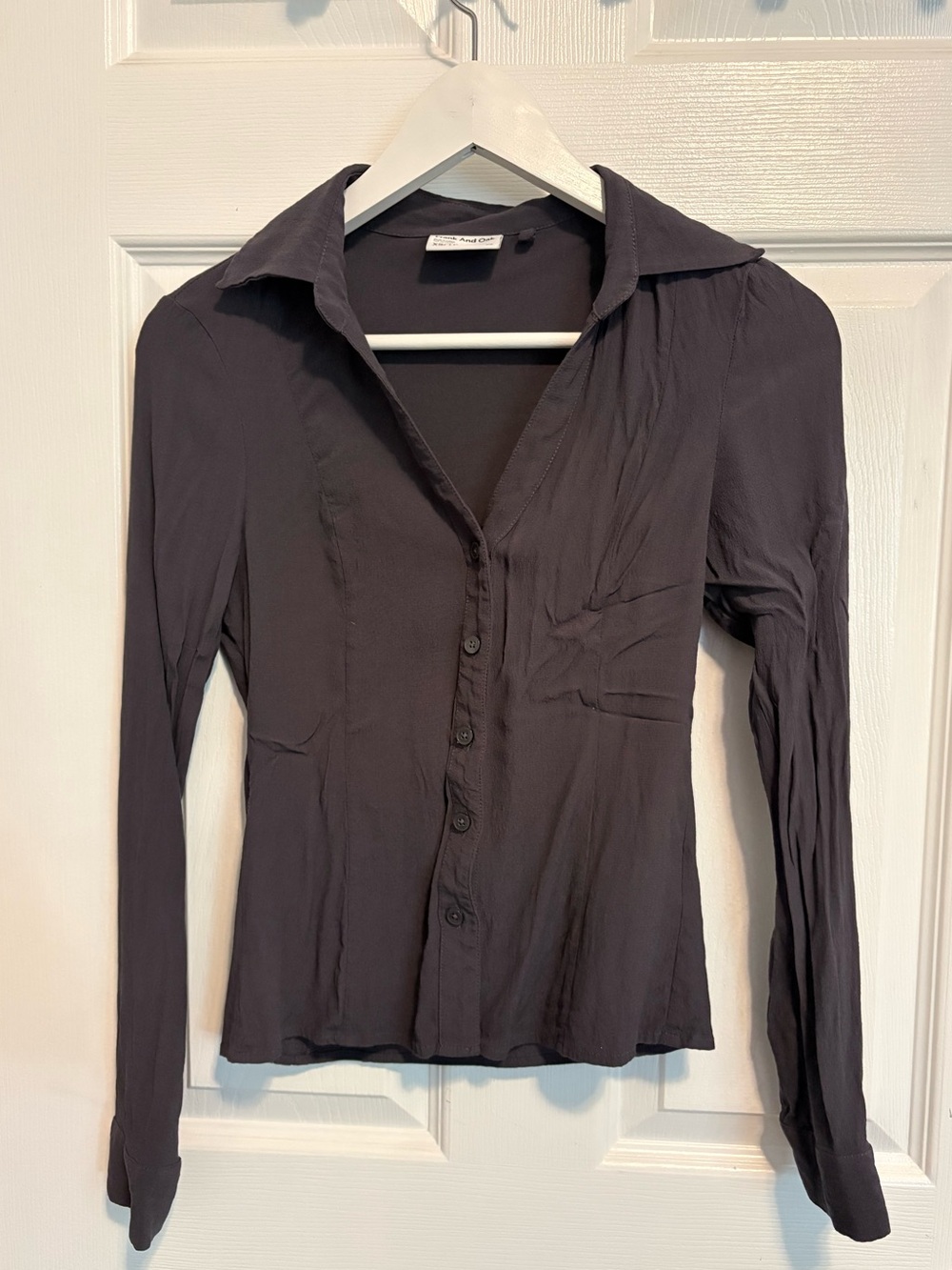 Frank & Oak Aubergine Purple Grey Long-Sleeve Button Up Front Top Blouse Shirt